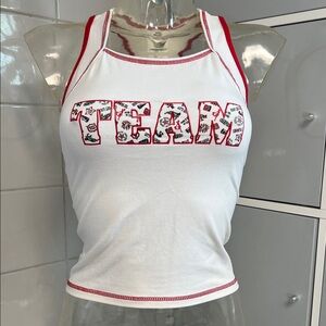Cheer/Dance “TEAM” Racerback Halter Top M White/Red EUC Body Wrappers